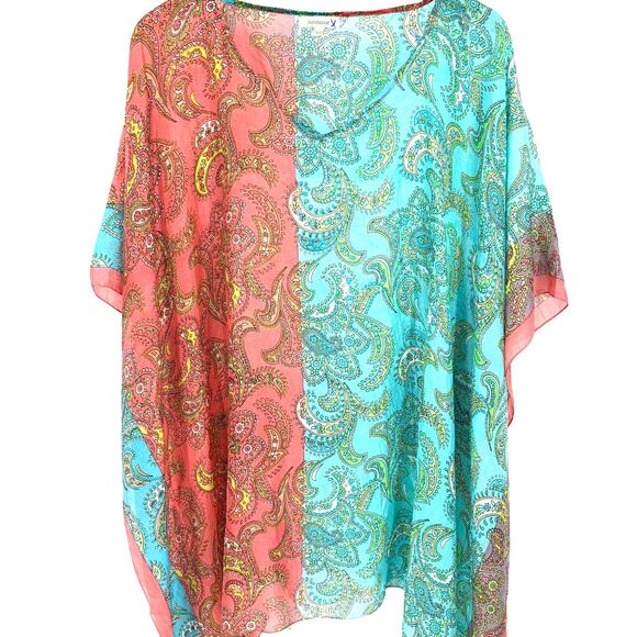 Sundance silk swim coverup Paisley kimono tunic, One Size - Picture 1 of 9